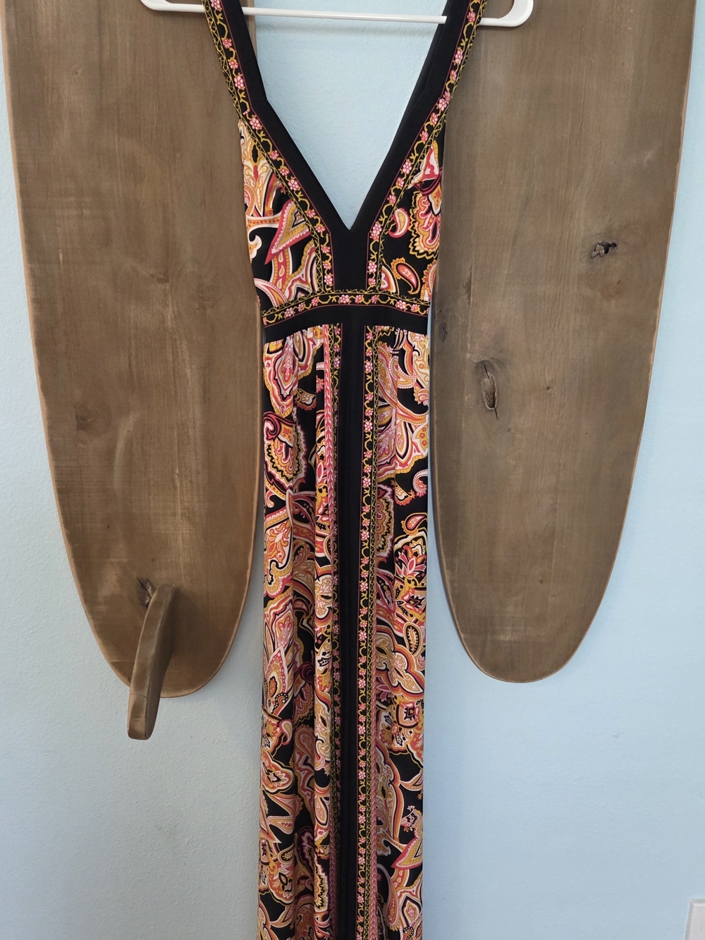 INC International Concepts Black Paisley Maxi Dress with Pink and Orange Accents